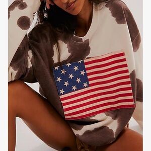 Summer July 4th American Flag Print Sweatshirt - Brown patriotic spirit
